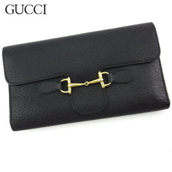 Gucci Tri Long Wallet Zipper Horsebit Leather Black - Picture 1 of 6